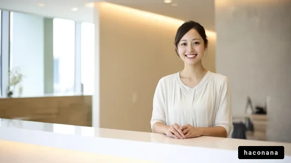 オフィスの笑顔の受付