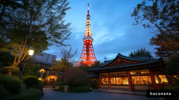 東京タワーと寺院の風景