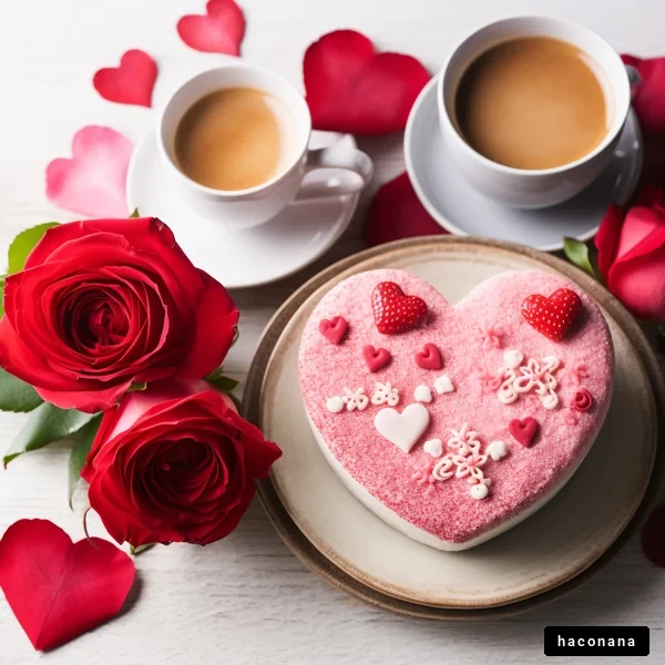 ハート型ケーキとバラのアレンジ