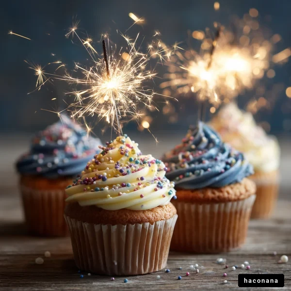 花火付きのカップケーキ