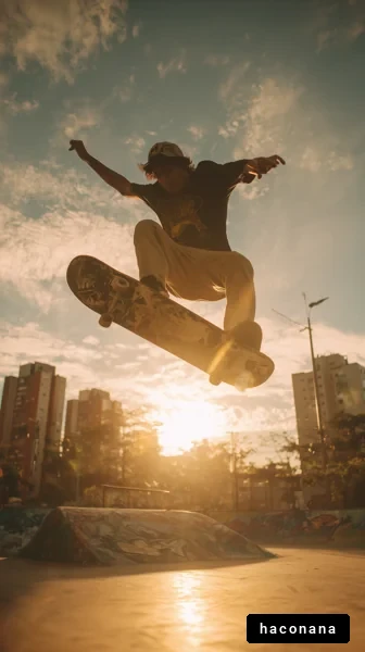 スケートボードと夕日