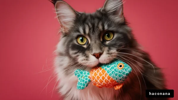 おもちゃを咥えた猫