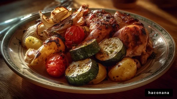 焼き野菜と鶏肉の皿