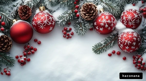 クリスマスの飾りと雪