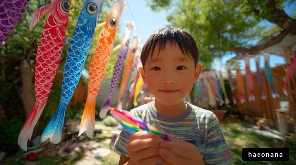 こいのぼりの幸せな子供