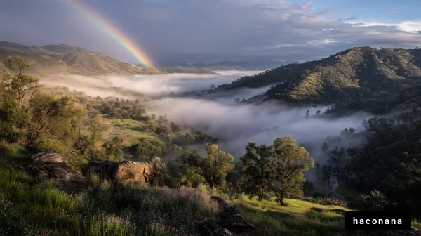 虹と霧の美しい風景