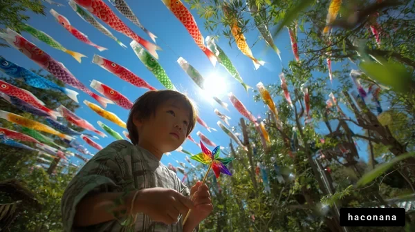 子供とこいのぼりの風景