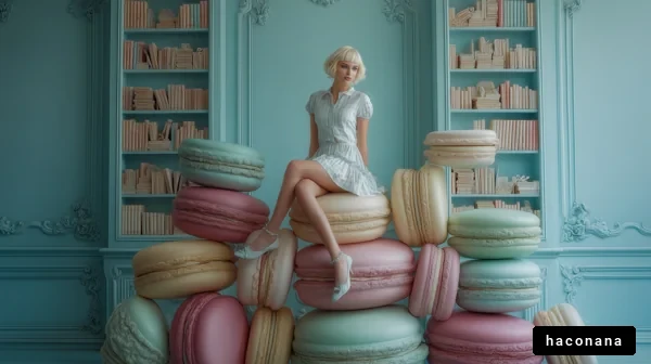 マカロンと少女の美しいコントラスト