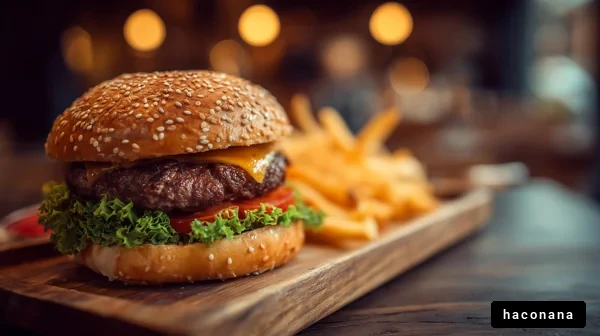 ジューシーなハンバーガーとポテト