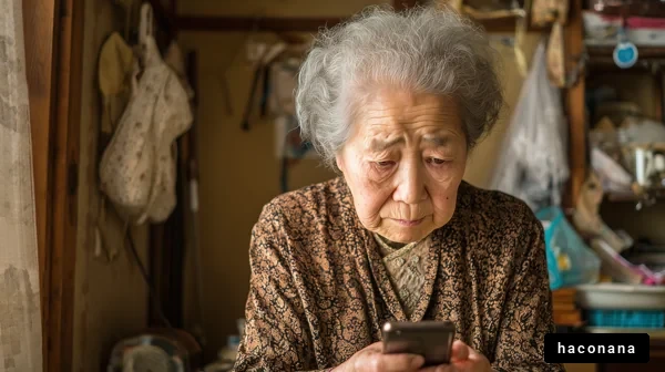 スマホを使う高齢女性