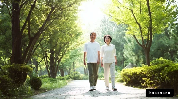 自然の中で散歩する夫婦