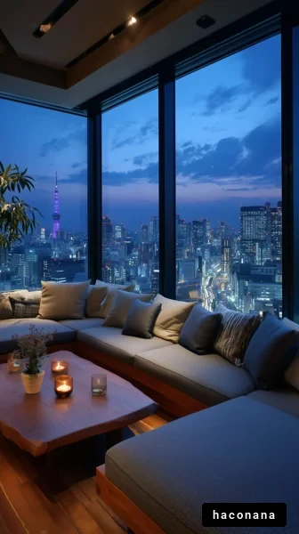夜景を楽しむリビングルーム