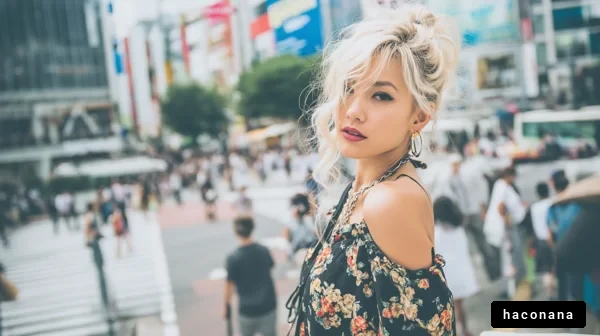 街中での女性のポートレート