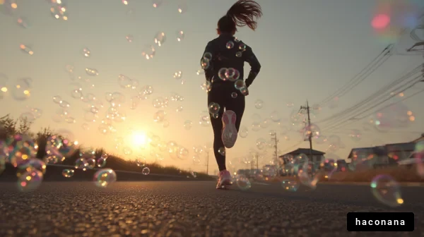 朝日に向かって走る女性