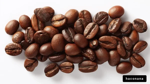 新鮮なコーヒー豆の山