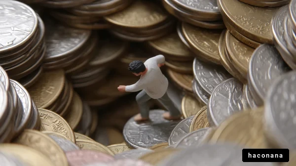 コインに囲まれた小人