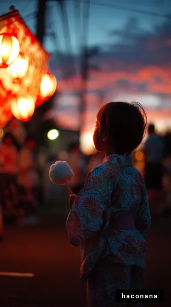 祭りの夜に揺れる子供
