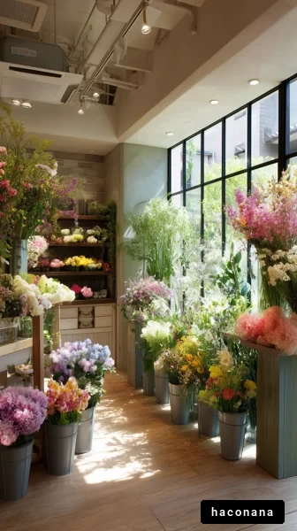 明るい花屋の内部