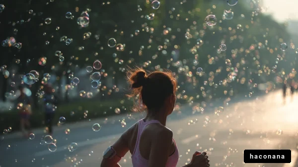 泡とともに走る女性