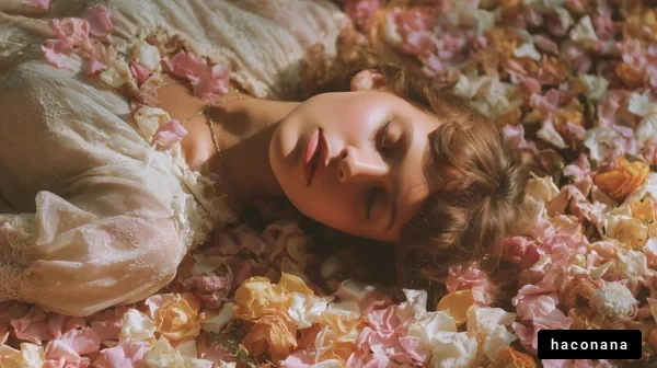 花びらに囲まれた女性