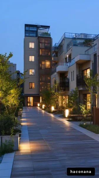 夜景に映えるモダンな建物