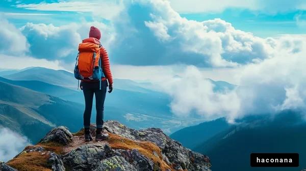 山の頂上でのハイキング