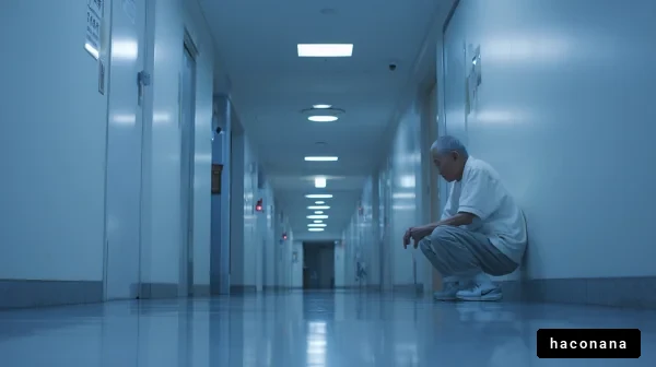 病院の廊下で思いに耽る