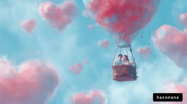 愛の気球と空のハート