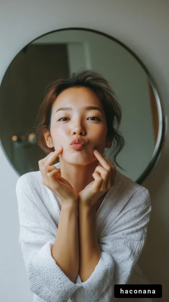 鏡の前でポーズを取る女性