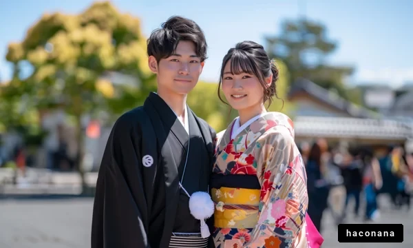 伝統的な着物のカップル