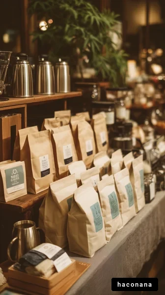 カフェで並ぶコーヒー豆
