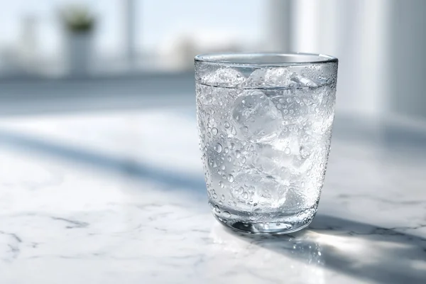 氷入りグラスの冷たい水