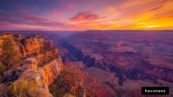 グランドキャニオンとの美しい夕焼け