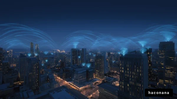 未来都市の夜景と電波