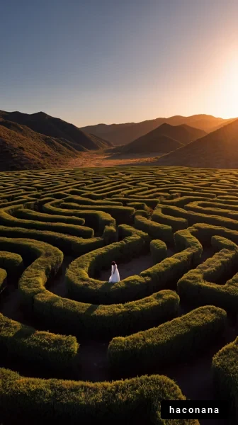 迷路を歩く女性の風景