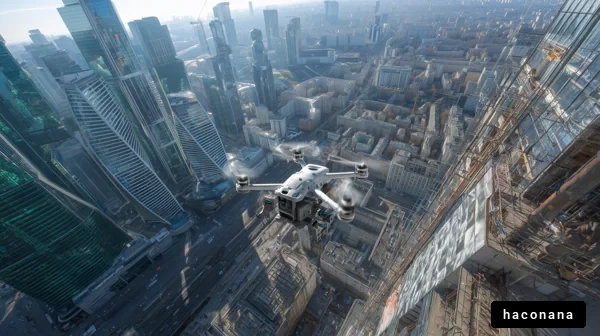 都市上空のドローン映像