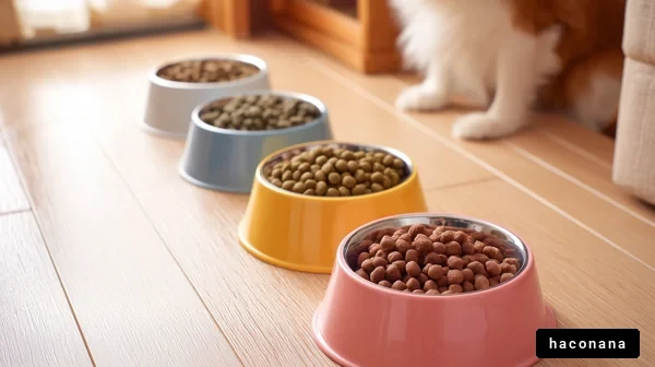 ペットのエサボウルと犬