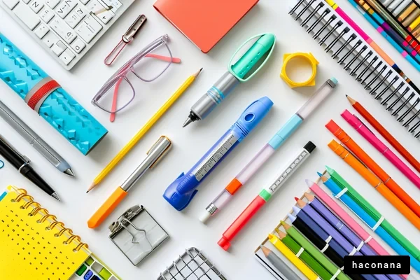 文房具が整然と並ぶ