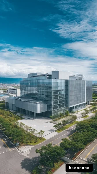 近未来的なオフィスビルと空