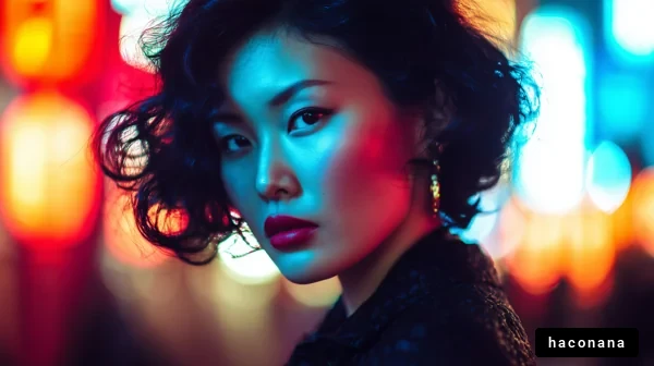 ネオンの中の女性ポートレート