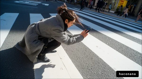 街中で撮影する女性