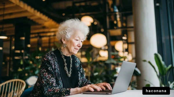 カフェでパソコンを使う女性