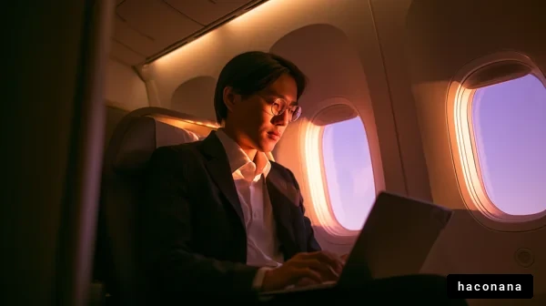 空の上で仕事をする男性