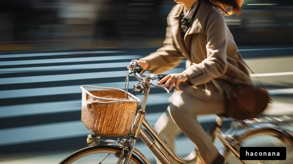 自転車を漕ぐ女性の風景