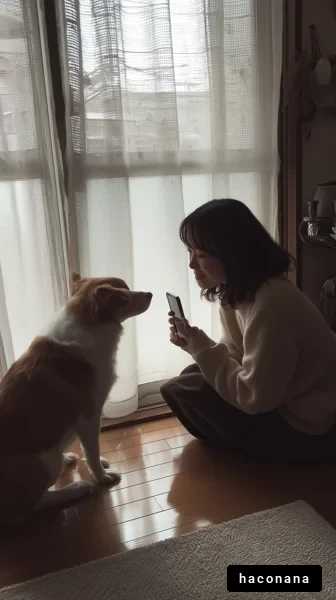 犬と女性の心温まる瞬間