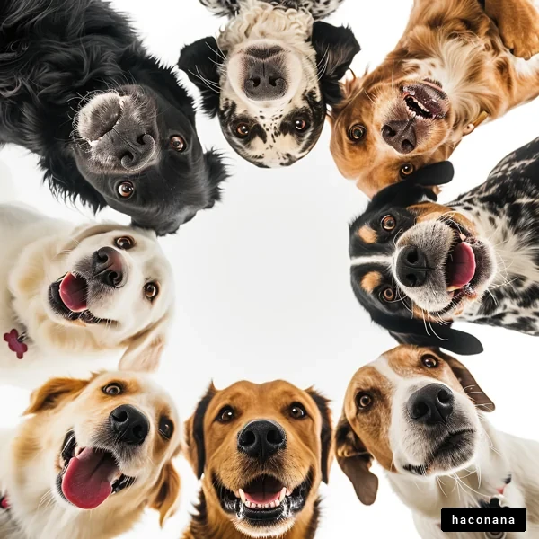 笑顔の犬たちの集合写真