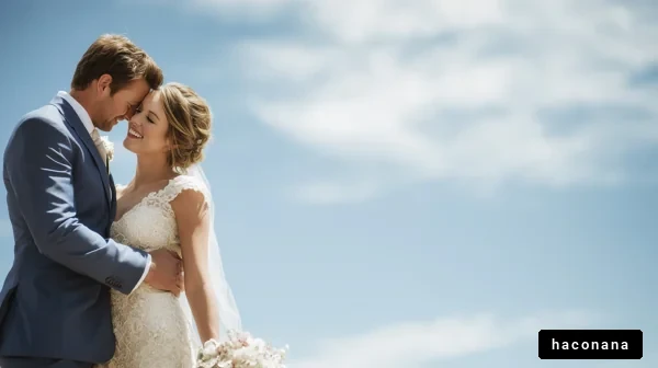 青空の下の幸せなカップル