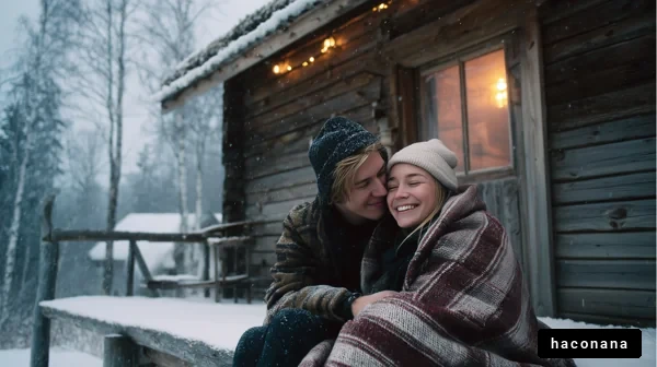 冬の小屋での幸せなひととき