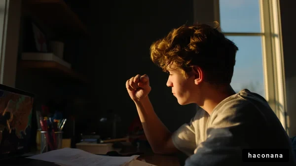 明るい窓辺で考える青年