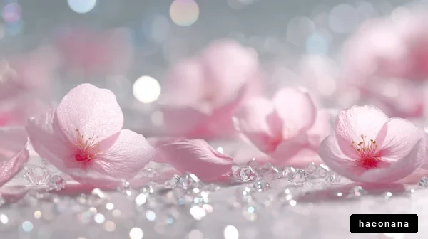 ピンクの花と宝石の世界